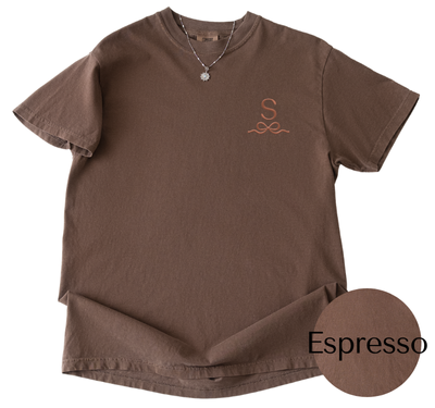 Comfort Colors Espresso tee with Auburn initial and bow