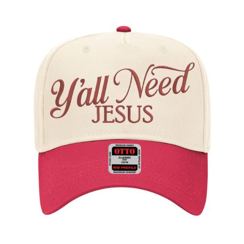 Y’all Need Jesus embroidered hat – two-tone cap with custom thread color