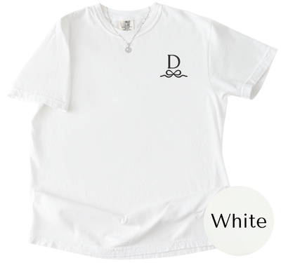 Comfort Colors White tee with Black initial and bow