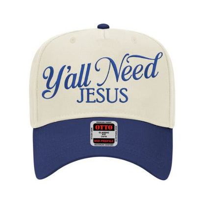 Y’all Need Jesus embroidered hat – two-tone cap with custom thread color