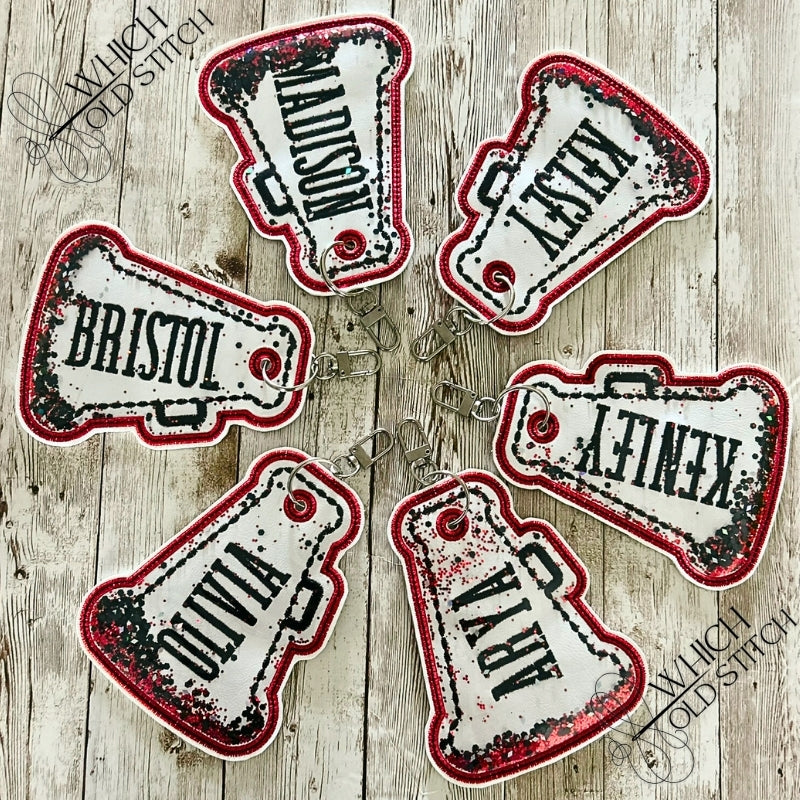 Custom Megaphone Shaker Bag Tag | Personalized Cheer Keychain