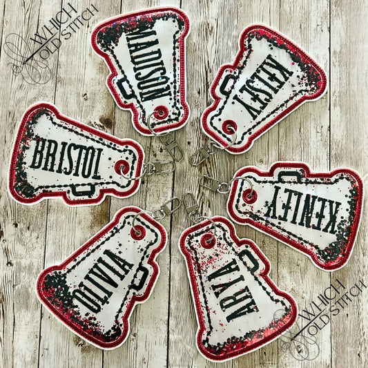 Custom Megaphone Shaker Bag Tag | Personalized Cheer Keychain